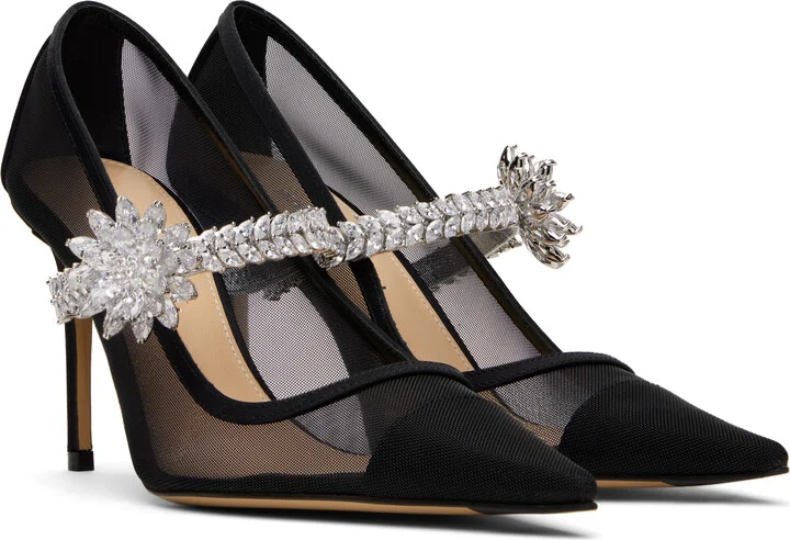 MACH & MACH Black Lotus Flower Mesh Heels - Image 4