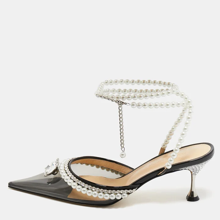 Mach & Mach Black PVC Diamond of Elizabeth Imitation Pearl Pumps Size 39