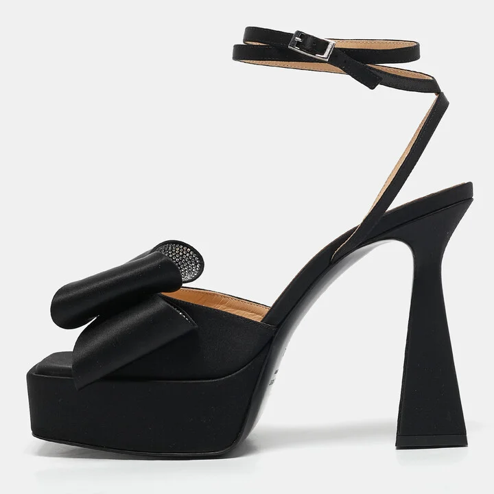 Mach & Mach Black Satin Le Cadeau Platform Sandals Size 42