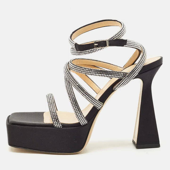 Mach & Mach Black Satin Sydney Platform Sandals Size 42