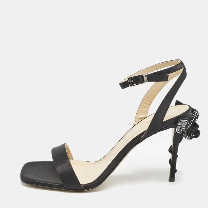 Mach & Mach Black Satin Wonder Tulip Sandals Size 38.5