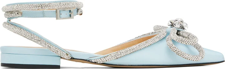 MACH & MACH Blue Double Bow Ballerina Flats