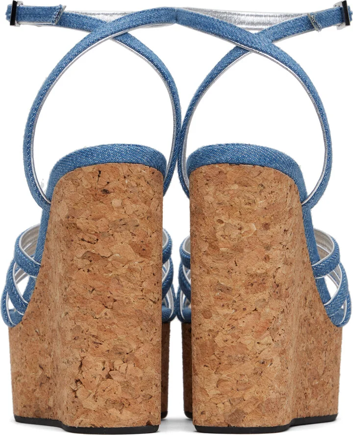 MACH & MACH Blue Double Heart Wedge Heeled Sandals - Image 2