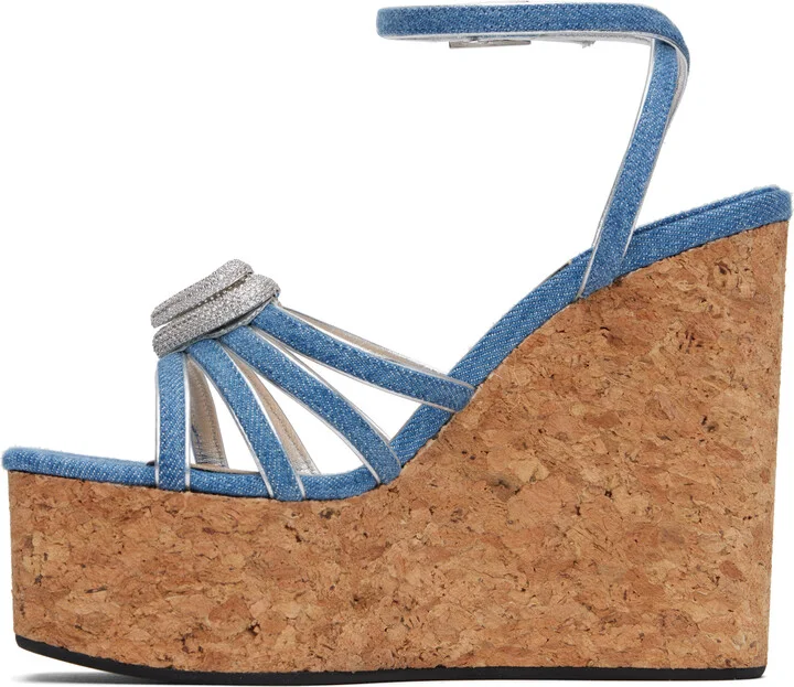MACH & MACH Blue Double Heart Wedge Heeled Sandals - Image 3