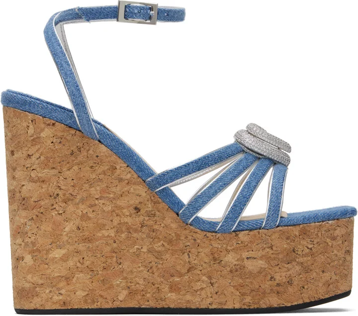 MACH & MACH Blue Double Heart Wedge Heeled Sandals