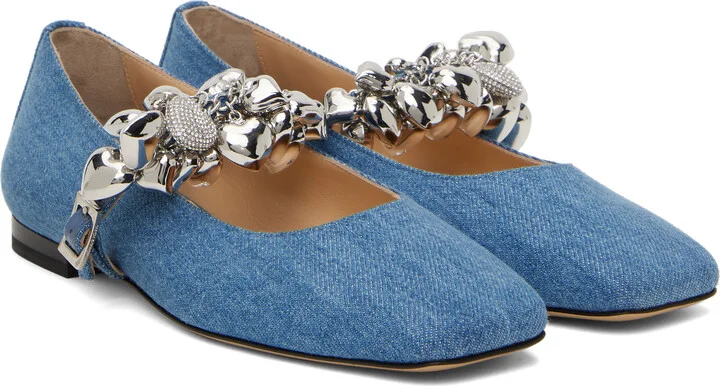 MACH & MACH Blue Puffy Heart Square Toe Ballerina Flats - Image 4