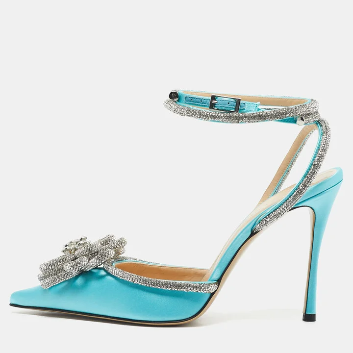 Mach & Mach Blue Satin Crystal Flower Pumps Size 39.5