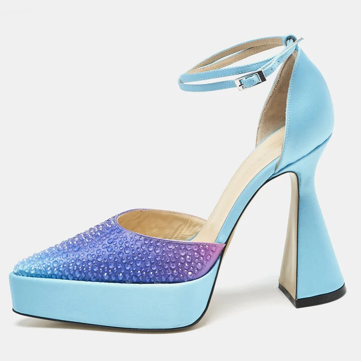 Mach & Mach Blue Satin Galaxy Crystalized Platform Pumps Size 38.5