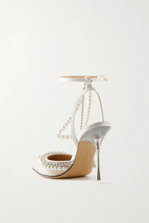 MACH & MACH - Bow Of Elizabeth Embellished Pvc And Leather Sandals - White - Image 3