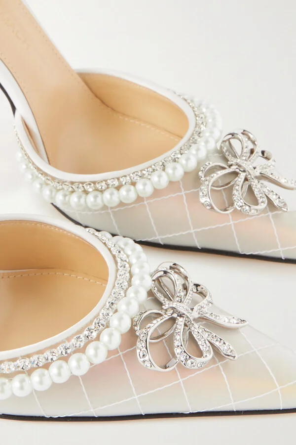 MACH & MACH - Bow Of Elizabeth Embellished Pvc And Leather Sandals - White - Image 4
