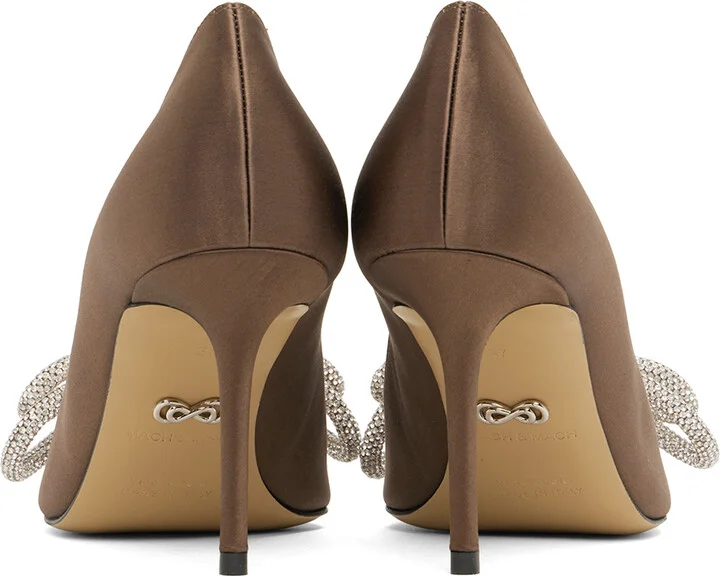 MACH & MACH Brown Double Bow Satin Heels - Image 2