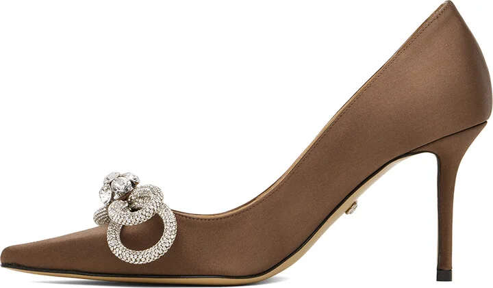 MACH & MACH Brown Double Bow Satin Heels - Image 3