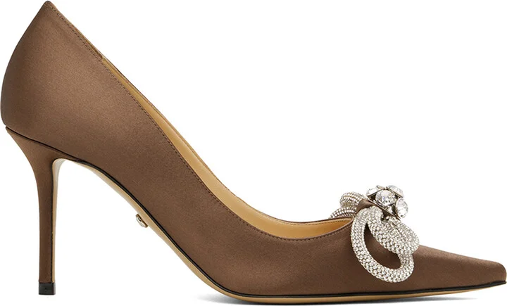 MACH & MACH Brown Double Bow Satin Heels