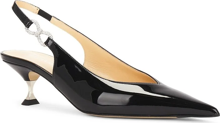 MACH & MACH Crystal Bow Pointed Toe Slingback in Black - Image 2