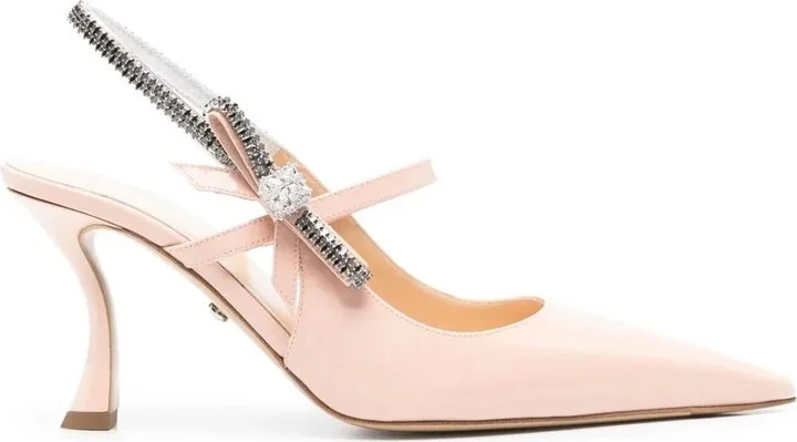 Mach & Mach Crystal Cuba Nude Patent Leather Slingback 85Mm Shoes