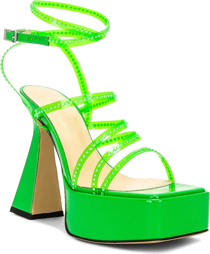 MACH & MACH Crystal Embellished Platform Sandal in Green - Image 2