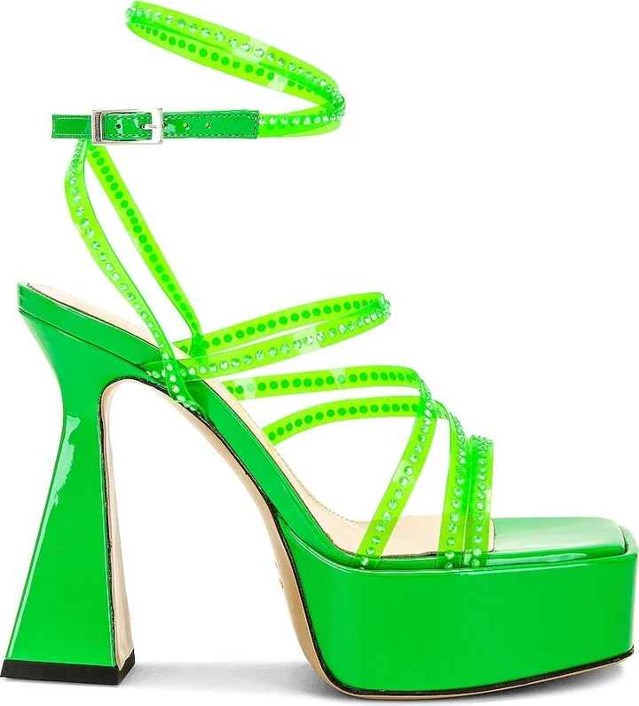 MACH & MACH Crystal Embellished Platform Sandal in Green