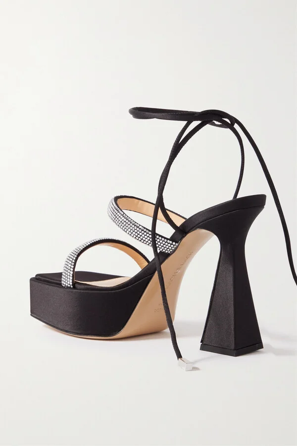 MACH & MACH - Devon Crystal-embellished Satin Platform Sandals - Black - Image 3