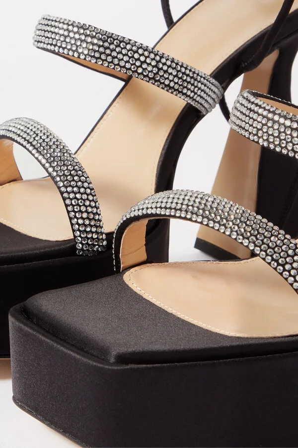 MACH & MACH - Devon Crystal-embellished Satin Platform Sandals - Black - Image 4