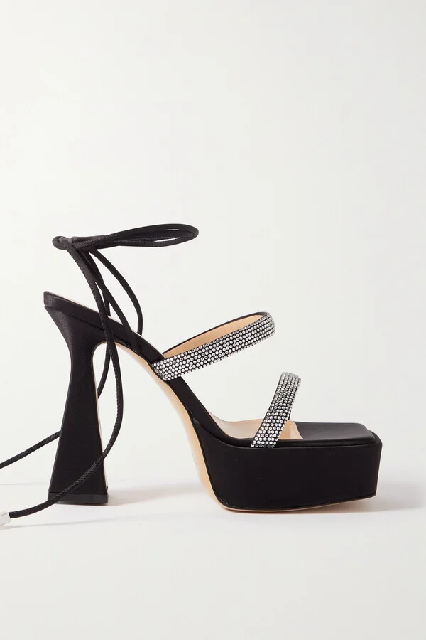 MACH & MACH - Devon Crystal-embellished Satin Platform Sandals - Black