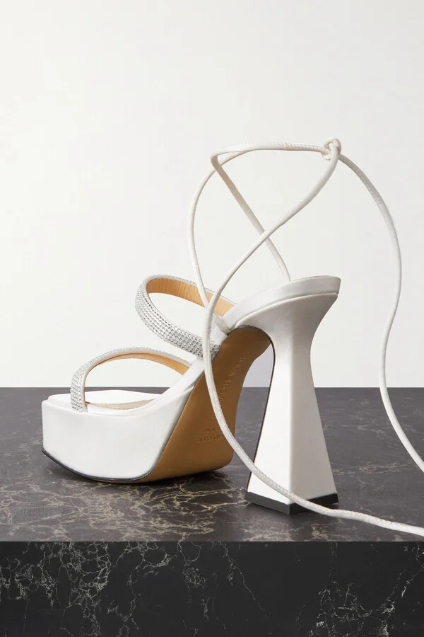 MACH & MACH - Devon Crystal-embellished Satin Platform Sandals - White - Image 3