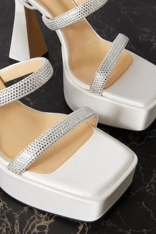 MACH & MACH - Devon Crystal-embellished Satin Platform Sandals - White - Image 4