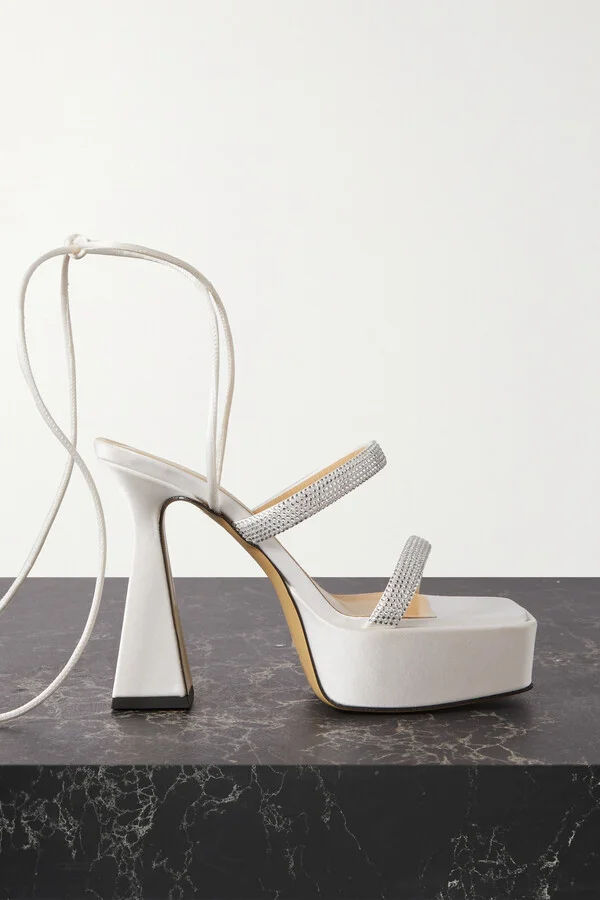 MACH & MACH - Devon Crystal-embellished Satin Platform Sandals - White