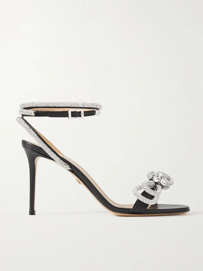 MACH & MACH - Double Bow Crystal-embellished Leather Sandals - Black