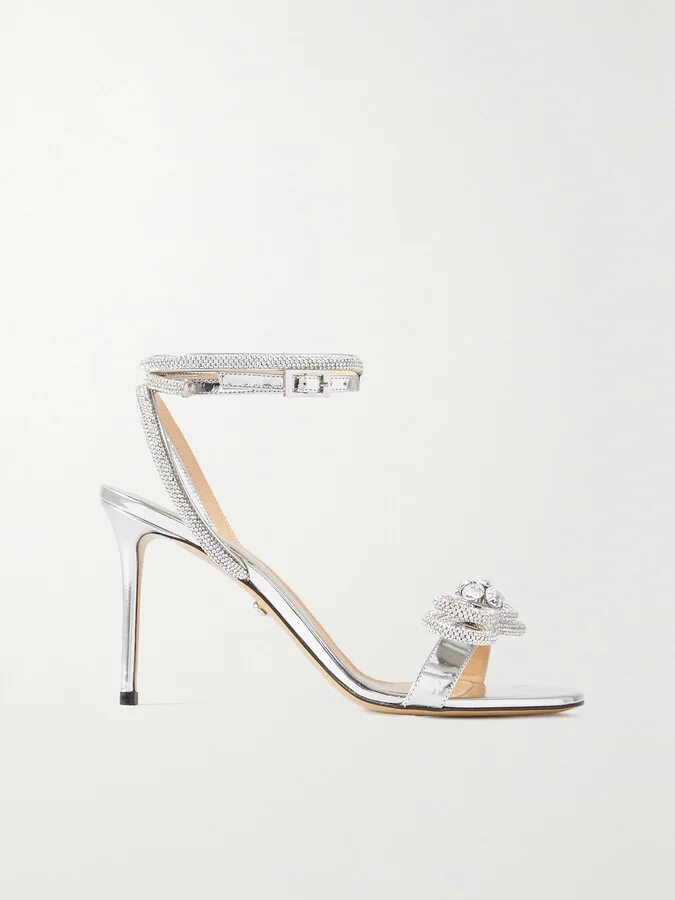 MACH & MACH - Double Bow Crystal-embellished Mirrored-leather Sandals - Silver
