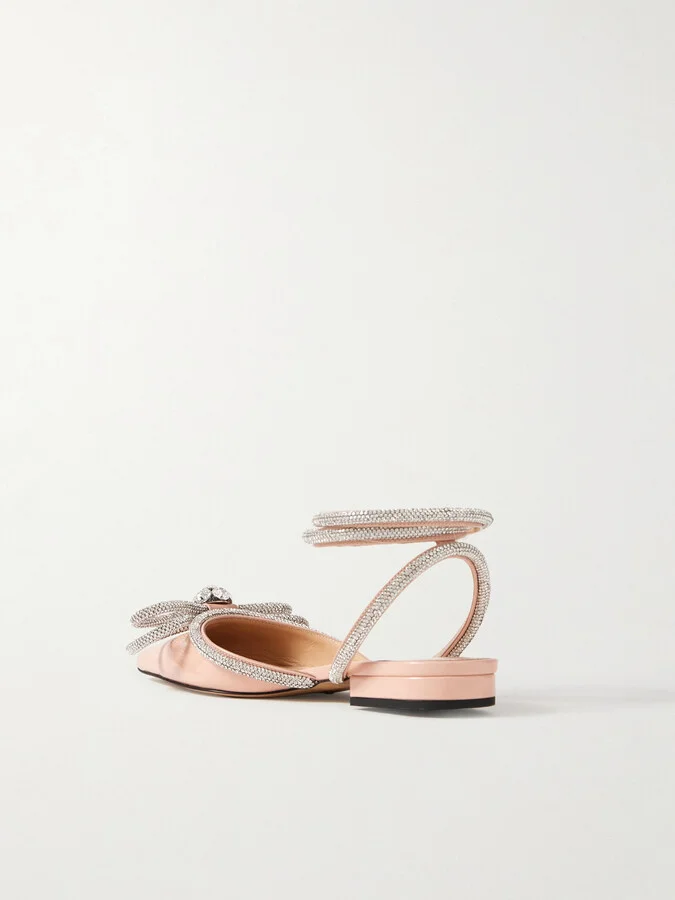 MACH & MACH - Double Bow Crystal-embellished Patent-leather Point-toe Flats - Neutrals - Image 3