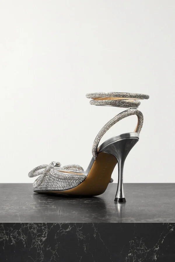 MACH & MACH - Double Bow Crystal-embellished Pvc And Metallic Leather Point-toe Pumps - Neutrals - Image 3