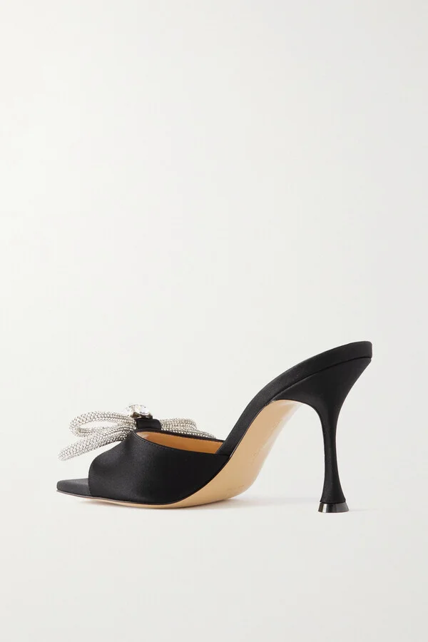 MACH & MACH - Double Bow Crystal-embellished Satin Mules - Black - Image 3