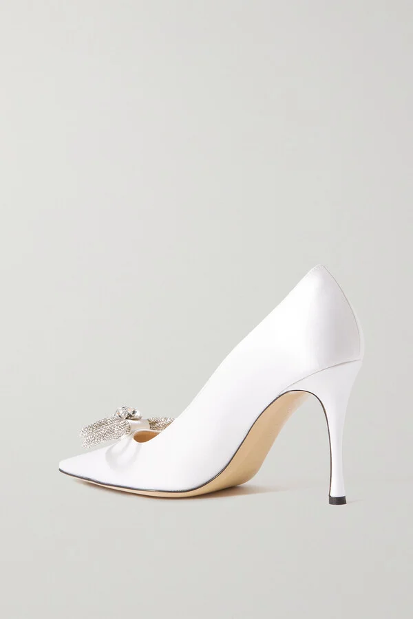 MACH & MACH - Double Bow Crystal-embellished Satin Pumps - White - Image 3