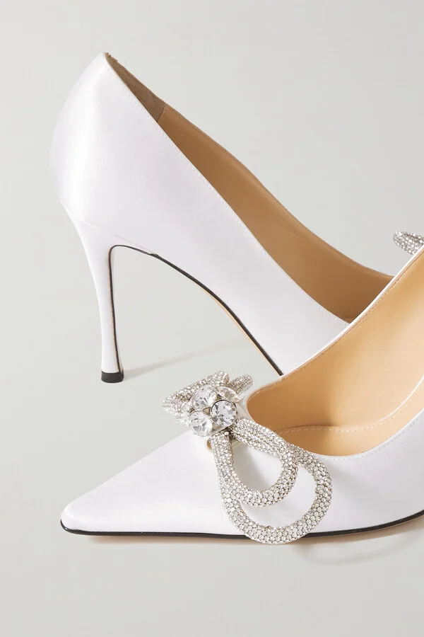 MACH & MACH - Double Bow Crystal-embellished Satin Pumps - White - Image 4