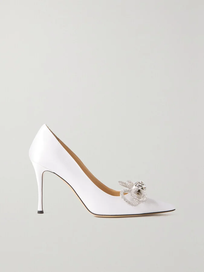 MACH & MACH - Double Bow Crystal-embellished Satin Pumps - White