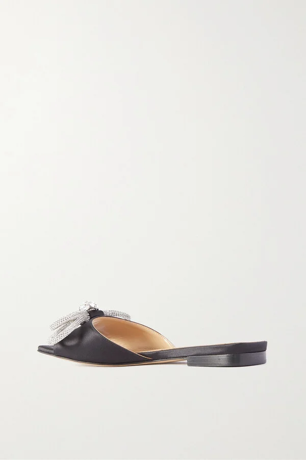 MACH & MACH - Double Bow Crystal-embellished Satin Slides - Black - Image 3