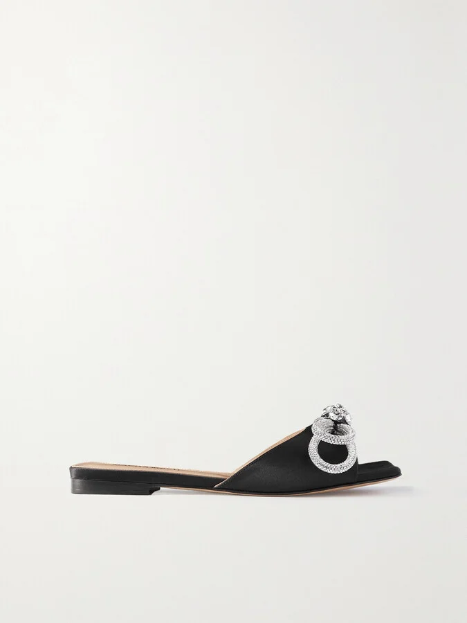 MACH & MACH - Double Bow Crystal-embellished Satin Slides - Black