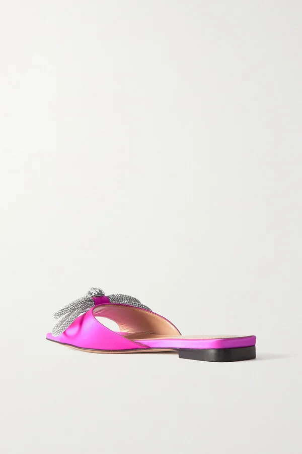 MACH & MACH - Double Bow Crystal-embellished Satin Slides - Pink - Image 3
