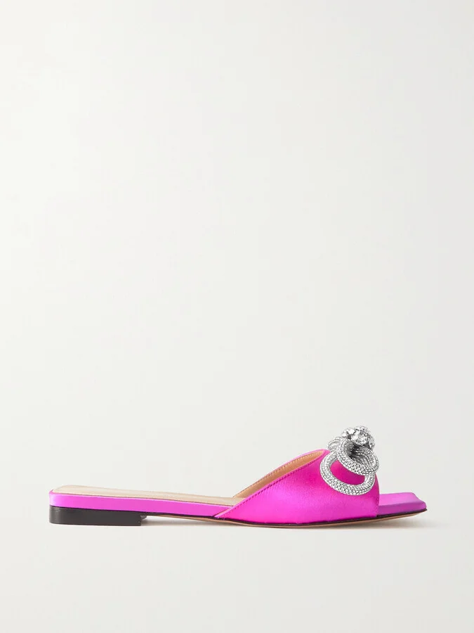 MACH & MACH - Double Bow Crystal-embellished Satin Slides - Pink