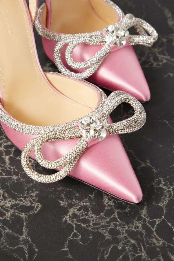 MACH & MACH - Double Bow Crystal-embellished Silk-satin Point-toe Pumps - Pink - Image 4
