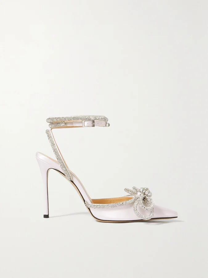 MACH & MACH - Double Bow Crystal-embellished Silk-satin Point-toe Pumps - White