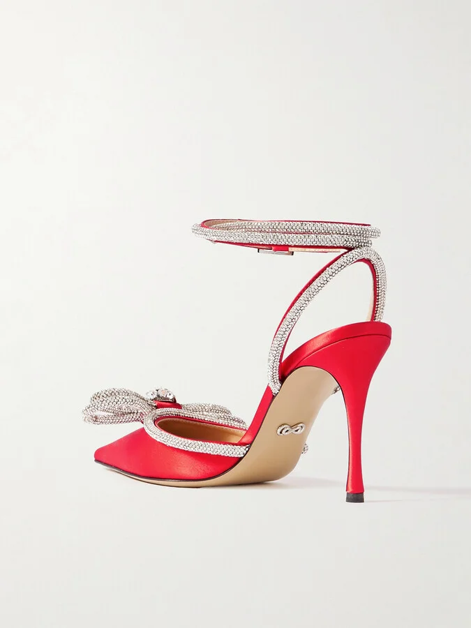 MACH & MACH - Double Bow Crystal-embellished Silk-satin Pumps - Red - Image 3