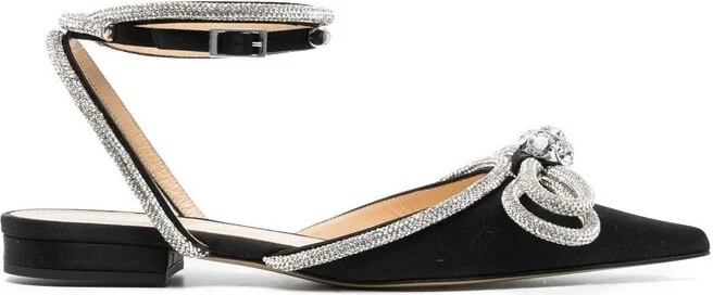 Mach & Mach Double Bow Pointed Toe Ballerina Shoes