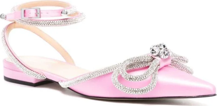 Mach & Mach Double Bow Satin Slingback Ballet Flats - Image 3