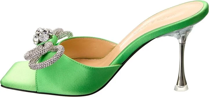 Mach & Mach Double Bow Square Satin Mule - Image 2