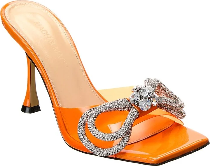 Mach & Mach Double Bow Square Vinyl & Leather Mule