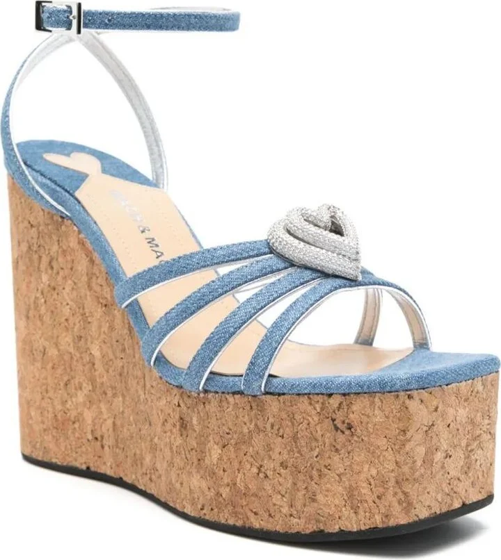 Mach & Mach Double Heart Cork Wedge Sandals 120Mm Shoes - Image 4