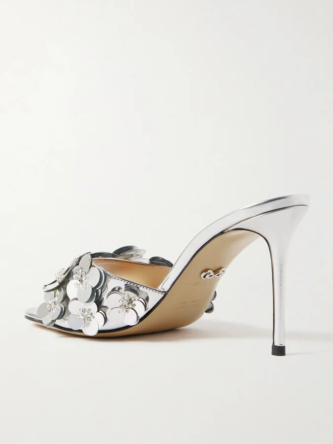 MACH & MACH - Embellished Mirrored-leather Mules - Silver - Image 3