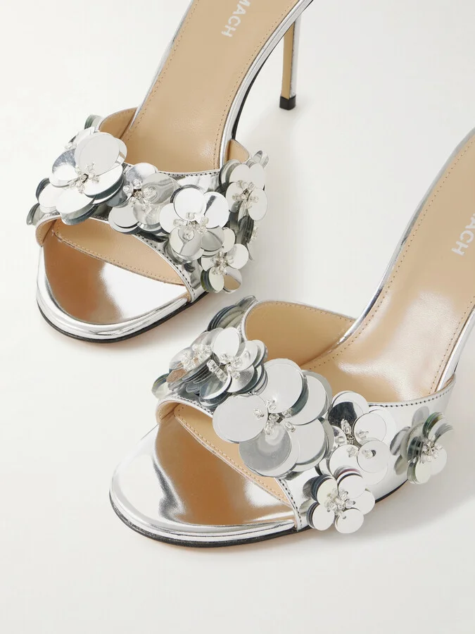 MACH & MACH - Embellished Mirrored-leather Mules - Silver - Image 4