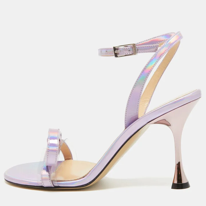 Mach & Mach Iridescent Purple Patent Leather and PVC French Bow Sandals Size 37.5